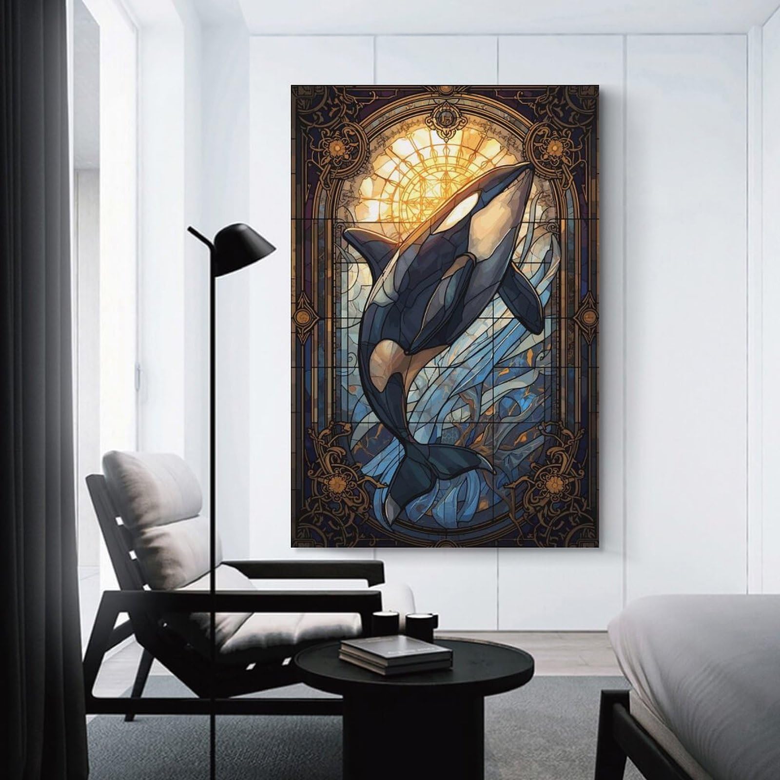 Junmoney Unframe-Style-11 Orca Stained Glass Room Decor Wall Art 20X30inch(50X75cm), For Entrance Walls, Hall Decor Or Foyers, A Neat Decor Update For Hallways