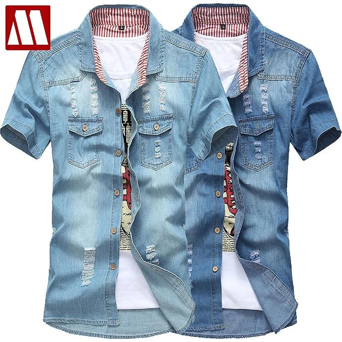 Short Sleeve Denim Shirt Mens Brand 