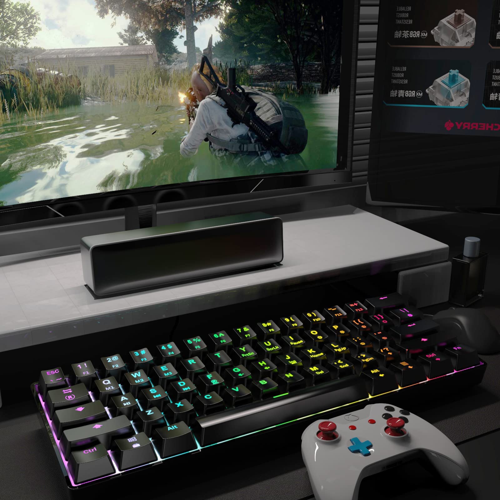 Tastiera meccanica da gioco 60% – 61 tasti marrone interruttore silenzioso tastiera per computer da ufficio – multicolore RGB arcobaleno LED retroilluminato – programmabile per