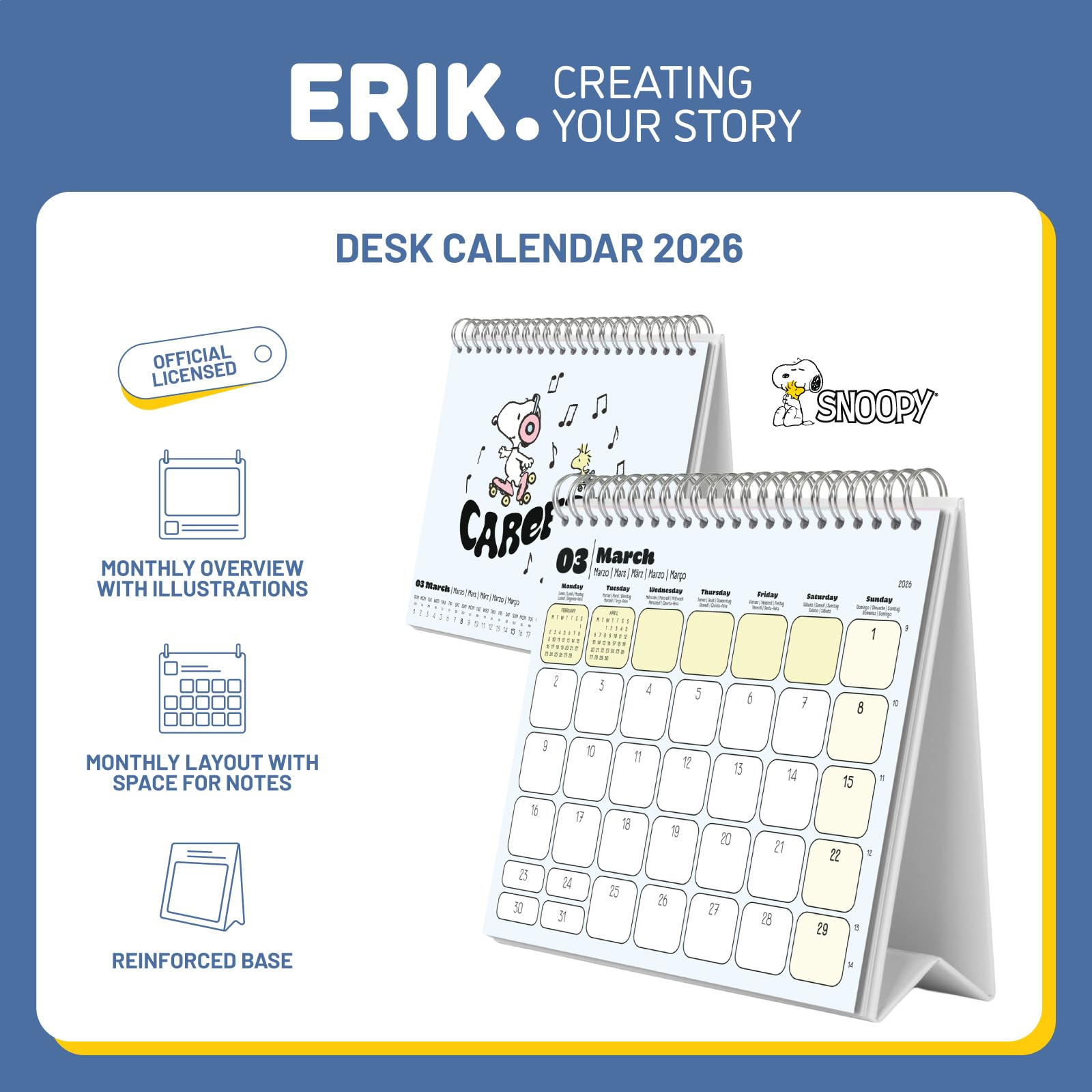Grupo Erik Desk Calendar 2026 - Snoopy Calendar 2026 Month To View | Monthly Desk Planner, Desktop Gifts Under 10 Pounds | Peanuts Snoopy Gifts For Cat Lovers