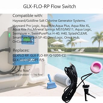 GLX-FLO-RP Flow Switch Assembly for Hayward Goldline Aquarite & Pro Logic Salt Systems, Pool Flow Sensor Replacement Cable Compatible with T-15/IC40 Salt Cell Chlorine Generator