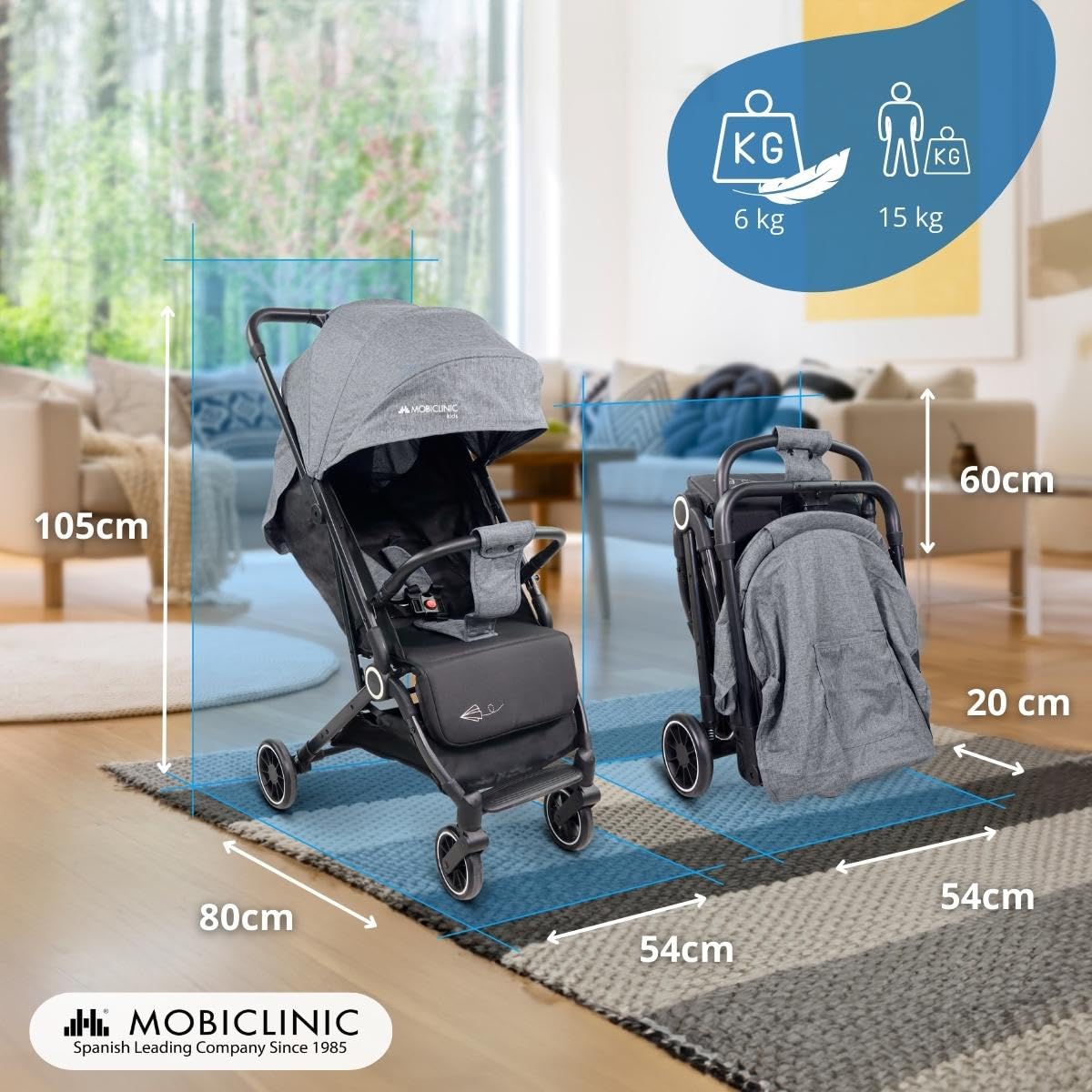 Mobiclinic® kids, Wózek spacerowy, Ultrakompaktowy, Trip, 5-punktowe pasy bezpieczeństwa, Pałąk do przenoszenia, Koszyk, 0-36 miesięcy, Pełna regulacja, Pojedyncza rączka, Składana maska