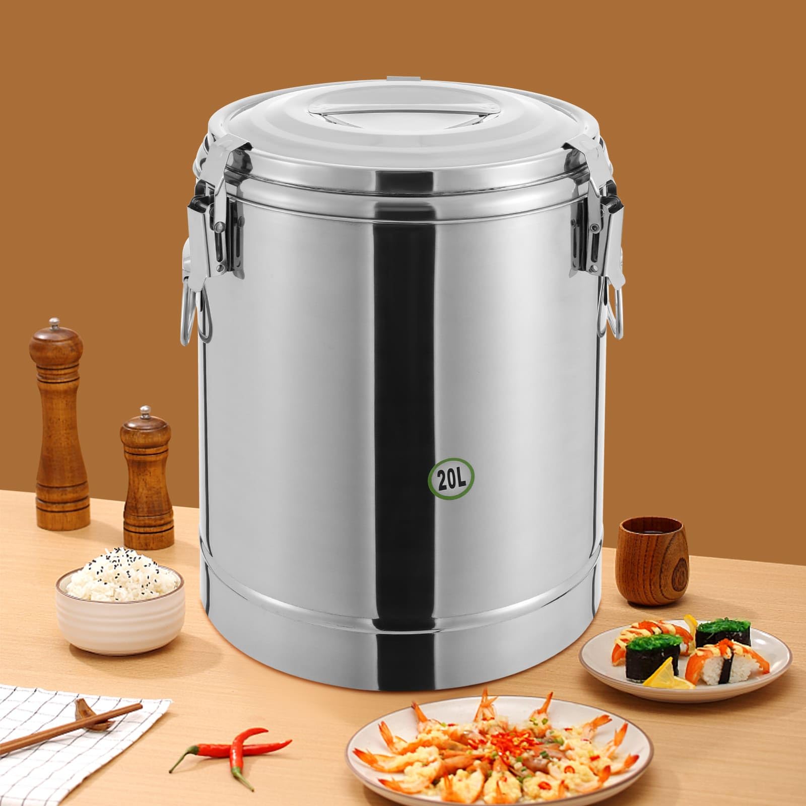 Costernatore alimentare isotermica in acciaio inox 304, 20 l, forte isolamento 12 H, contenitore di mantenimento freddo o caldo degli alimenti, per ristoranti, cantine, hotel, cucine familiari