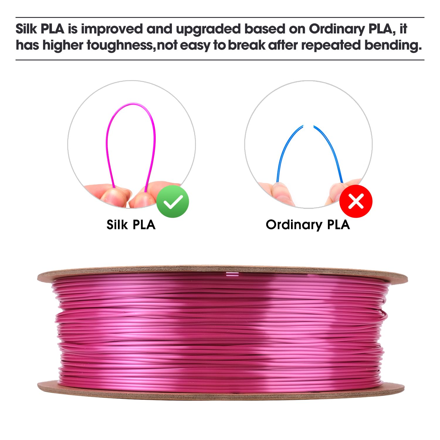 eSUN Filamento PLA Seta 1.75mm, Filamento PLA per Stampante 3D Lucido Serico, Precisione Dimensionale +/- 0.05mm, Bobina da 1KG (2.2 LBS) Filamento per Stampa 3D per Stampanti 3D, Seta Violet