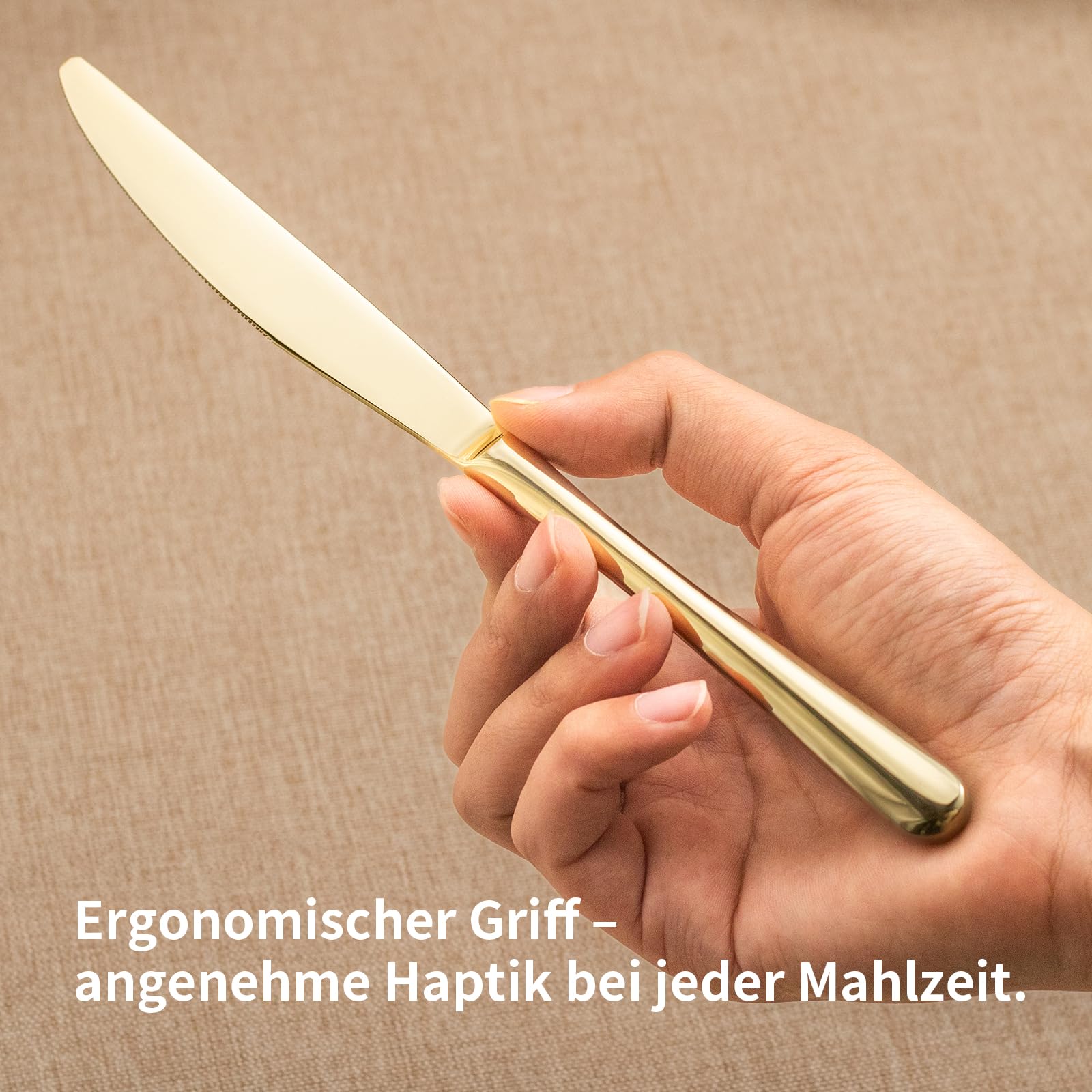 Alata Vienna 18/10 Edelstahl Poliert, Besteck Set 6 Personen Champagner Gold, Essbesteck 30 teilig, Glänzend, Spülmaschinenfest