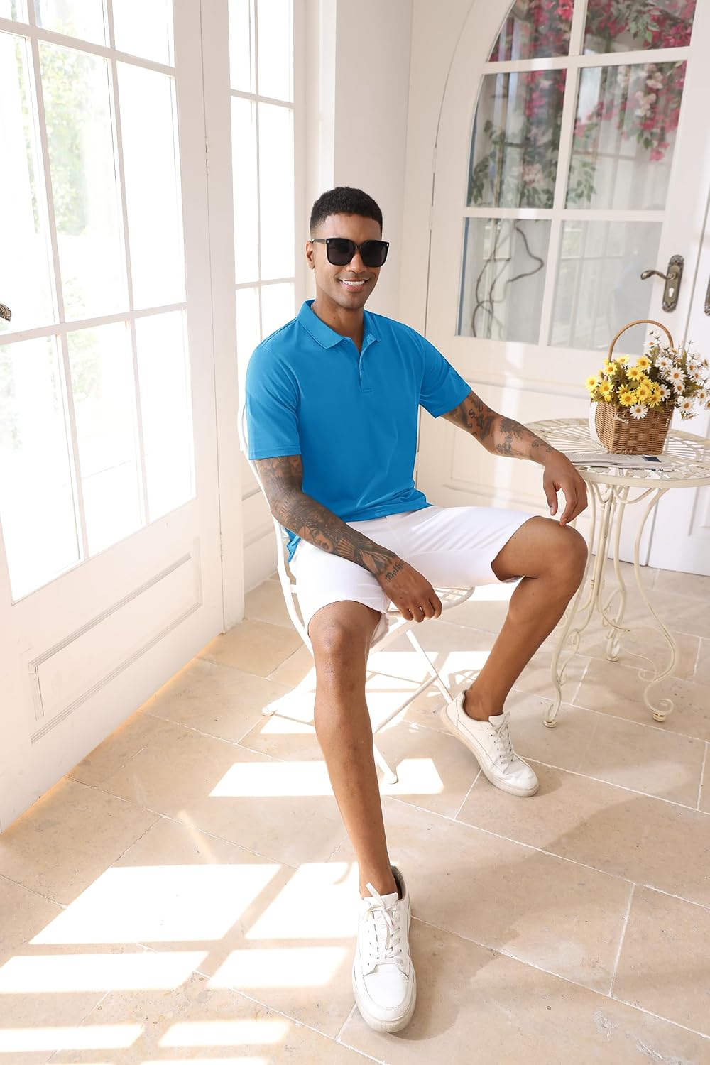 TACVASEN Mens Polo Shirts Cotton Mens Golf Shirt Short Sleeve Quick Dry Polo Shirts for Men Performance Polo Shirts for Men Summer Polo Shirts Blue Green