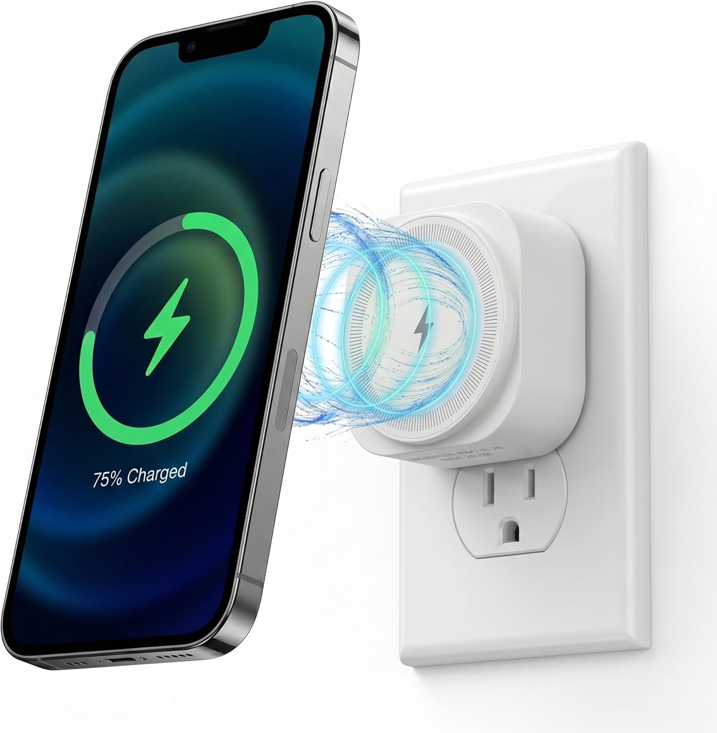 Wall Outlet Wireless Charger, Qi2 15W MagSafe-Compatible Magnetic Phone Charger with USB-C Port, Plug-in Cordless Design for Kitchen & Nightstand, iPhone 17/16/15/14/13/12, White,Pack of 2