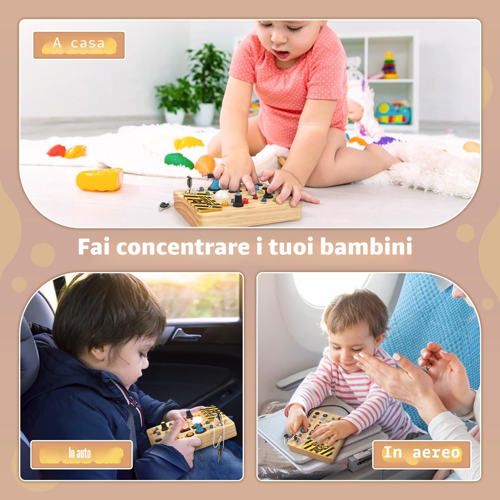 Joyreal Montessori Busy Board, Pannello Sensoriale Bambini Montessori in Legno con 19 LED, Giochi Educativi Regalo Bimbo 1 2 3 Anni, Tavolo Multiattivita Bambini