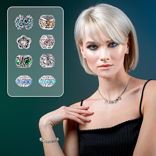 Miniatura 4 de 200 Pieces European Bead for Jewelry Making with Silver Metal Rhinestone Alloy Rhinestone Metal Assorted Crystal Boho Charm Retro Antique Spacer