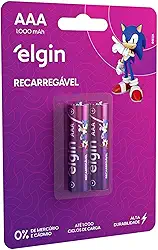 Pilha recarregável AAA 1000mAh Elgin com 2 unidades Palito