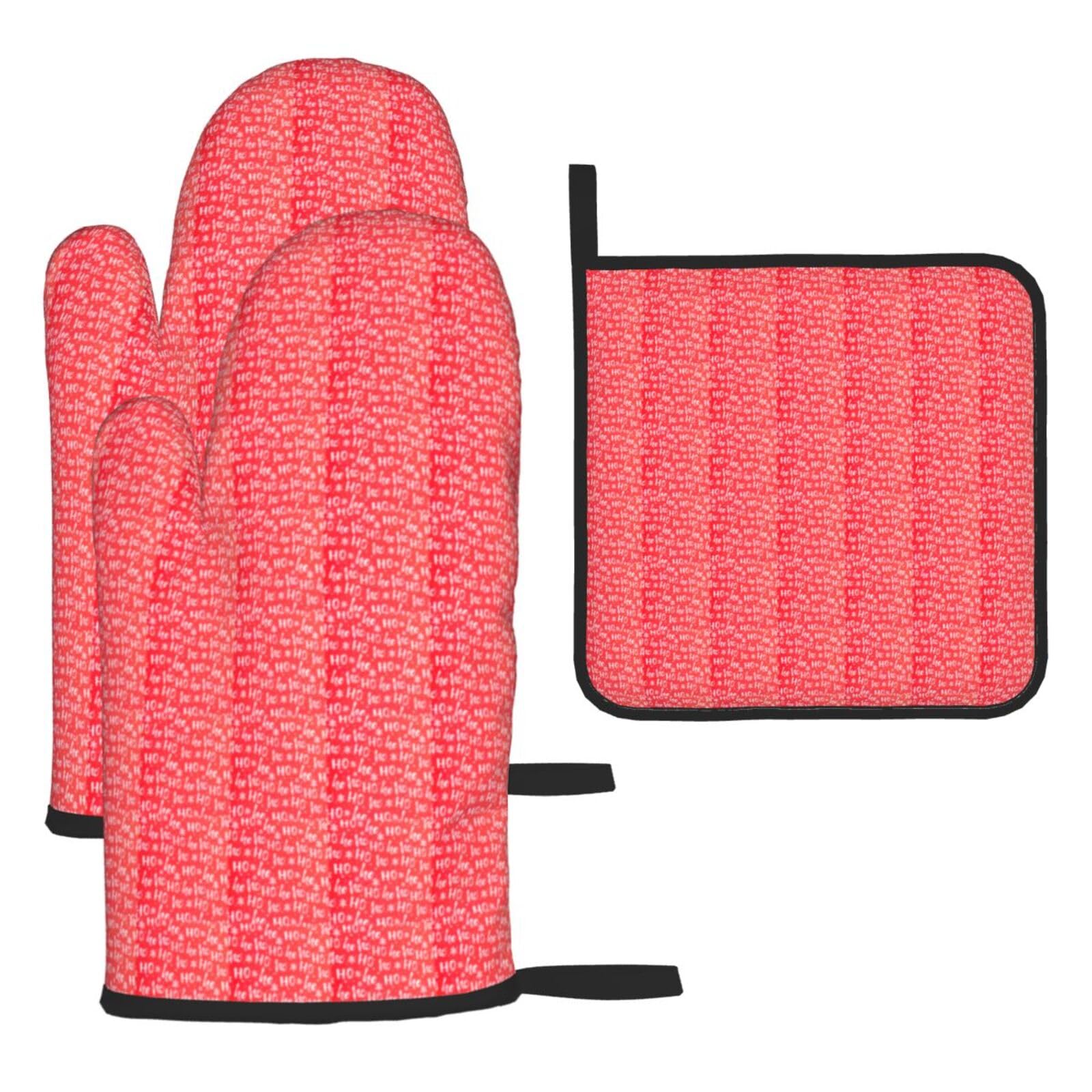 Christmas Background Print Oven Mitts Kitchen Gloves Set Everyday Baking Grilling Microwaving Cooking Gift