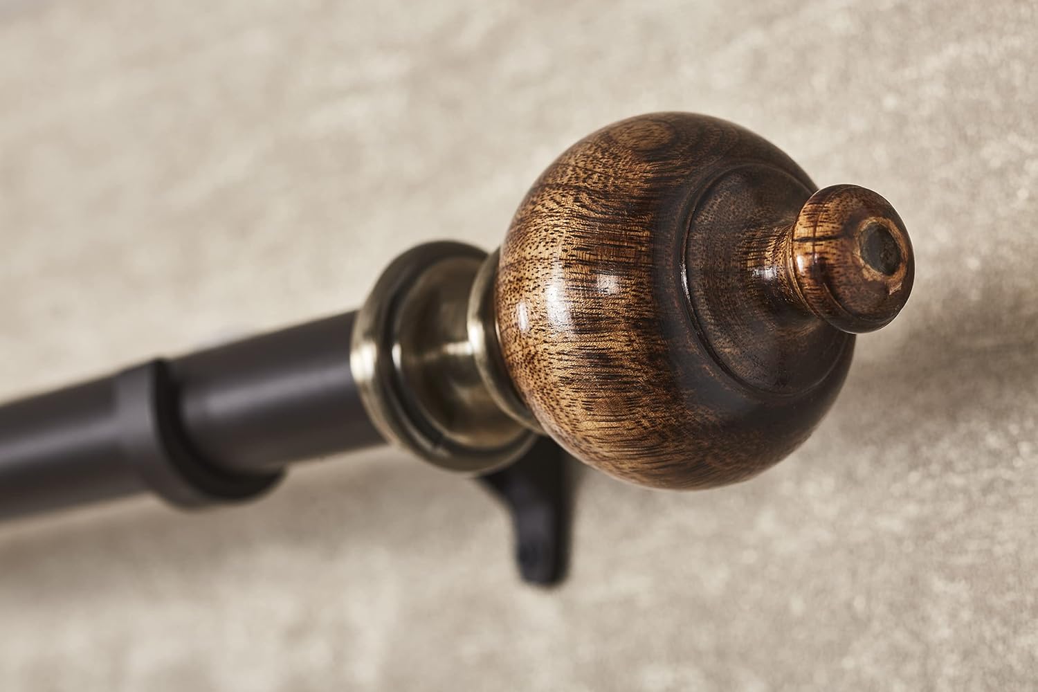 Brown Adjustable Curtain Rod with Natural Wood Finials, 36"-66"