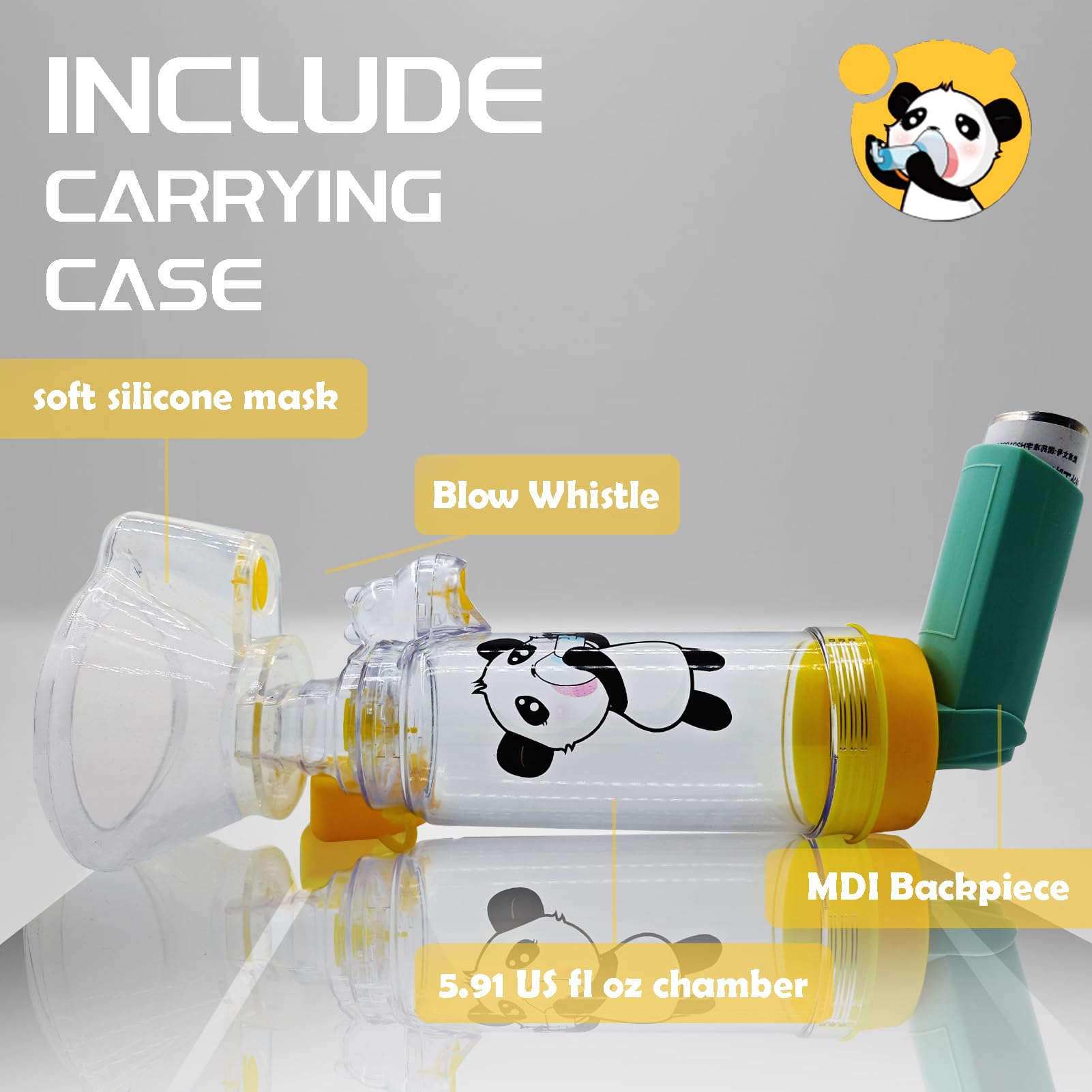 Distanziatore per inalatori bambini con maschera e custodia da viaggio, camera di aerosol utilizzata con qualsiasi inalatore a dose misurata per asma (maschera per bambini)