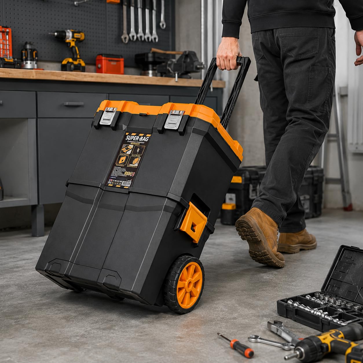 Super Bag Çift Katlı Tekerlekli Takım Çantası, Çekilebilir Saplı
