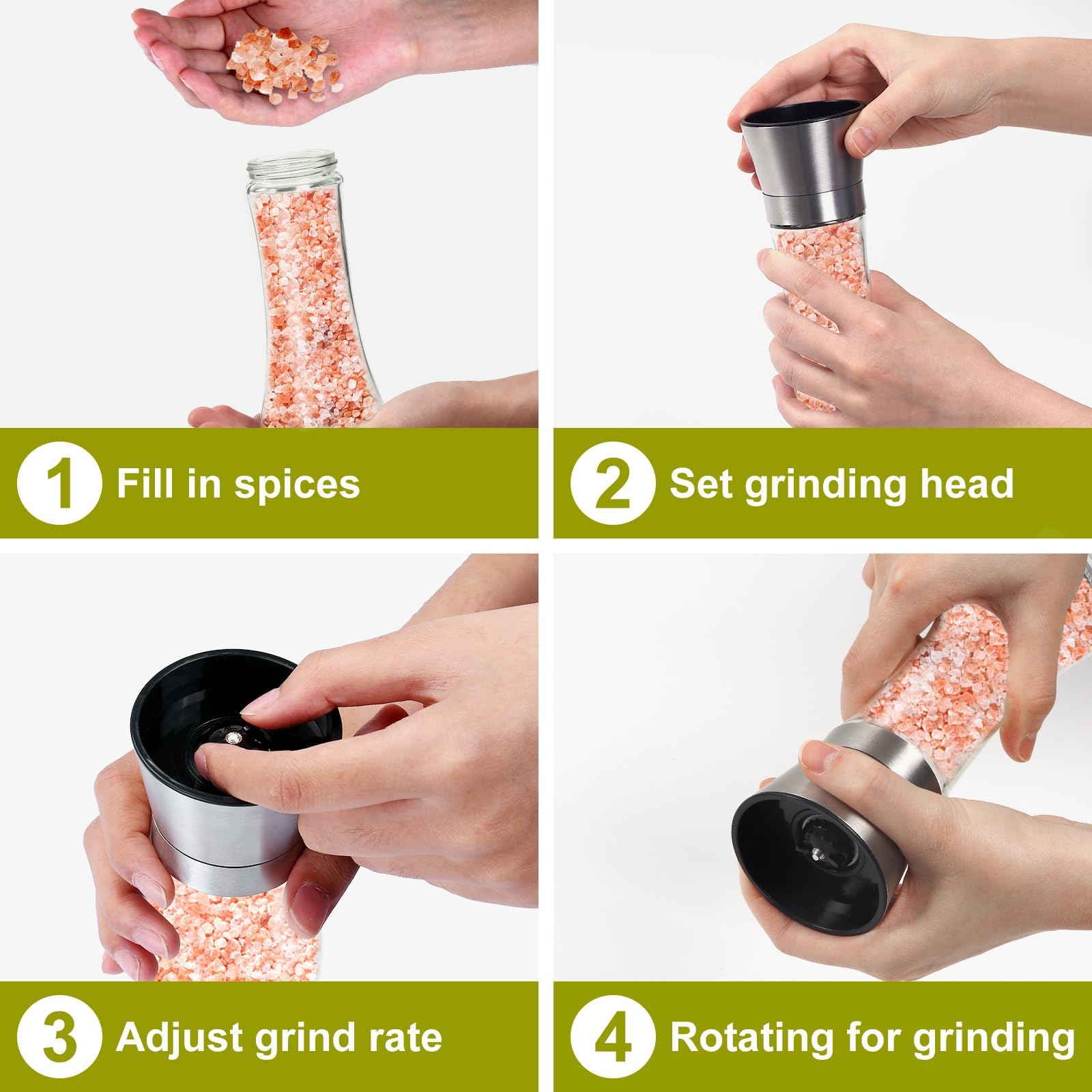 Gucass 2 Pieces Pepper Mill Salt Mill Set, Spice Mills with Adjustable Ceramic Grinder, Manual Salt and Pepper Mill Set, Also as Chili Mill, 200 ml Salt and Pepper Grinder for Various Spices — Amazon image 8