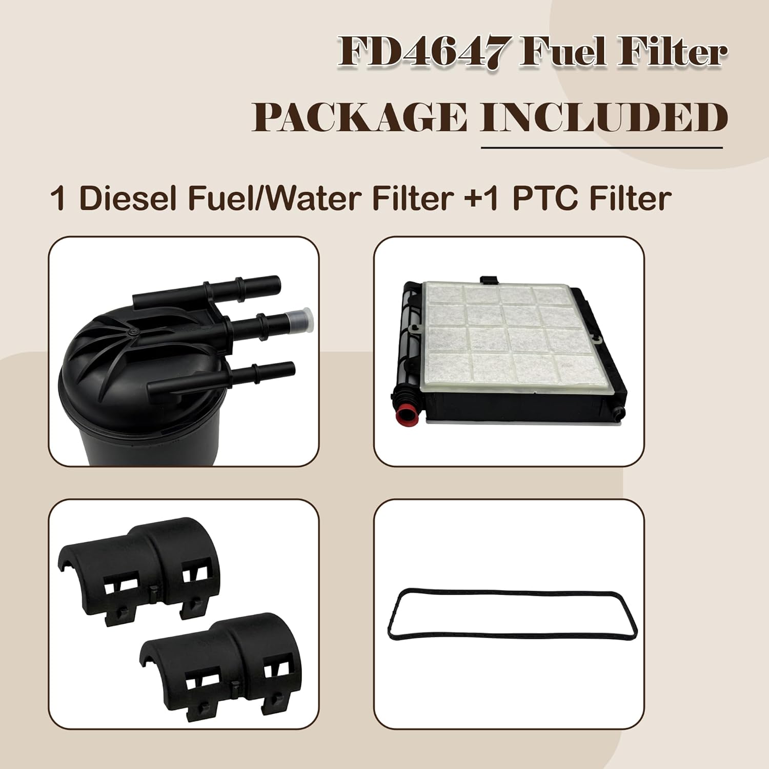 FD4647 Fuel Filter Replacement for 2017-2023 Ford F-250 F-350 F-450 F-550 F-600 Super Duty 6.7L V8 Engine, Direct Replace FD-4647