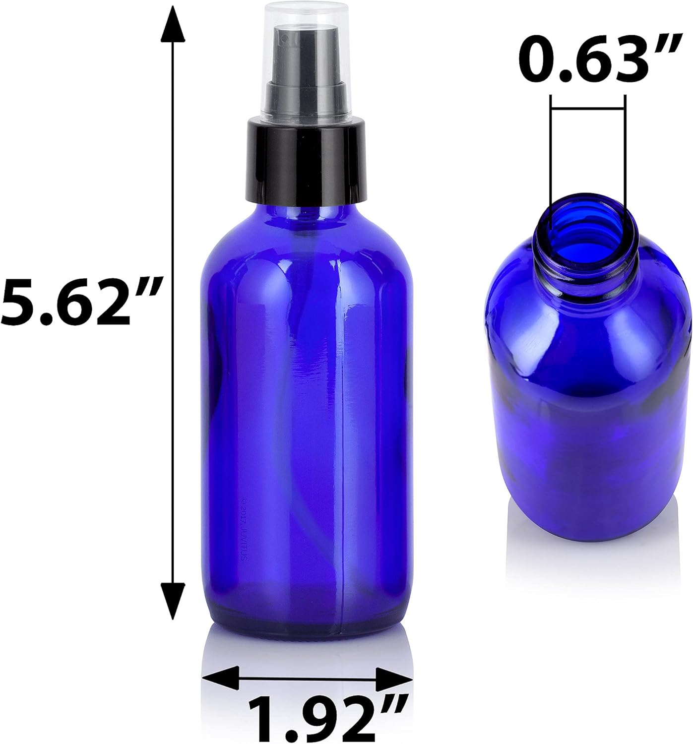 JUVITUS 4 oz / 120 ml Cobalt Blue Glass Boston Round Bottle with Black Treatment Pump (6 Pack) + Funnel