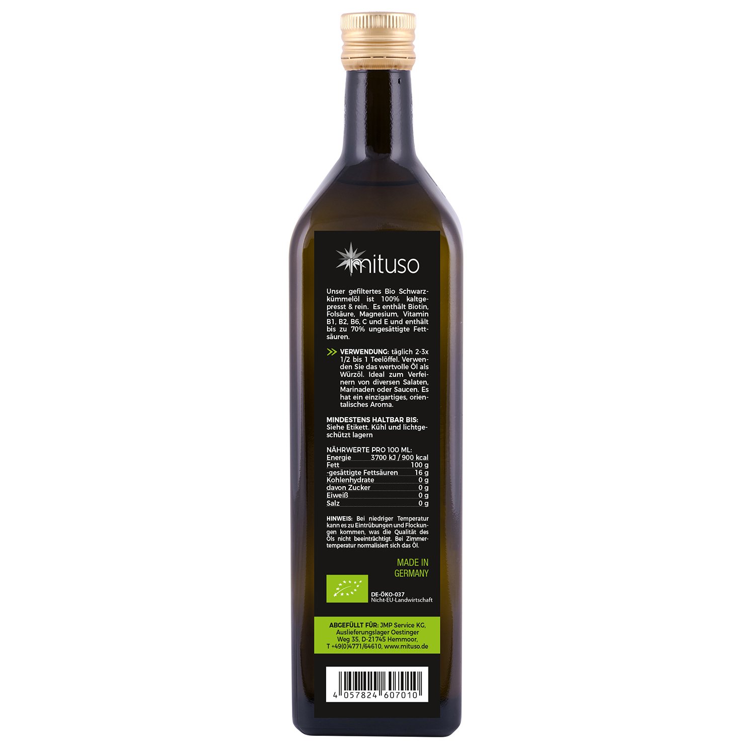 Mituso Paquet de 2 Huile de Cumin Noir Biologique, Pressée à Froid 500 ml