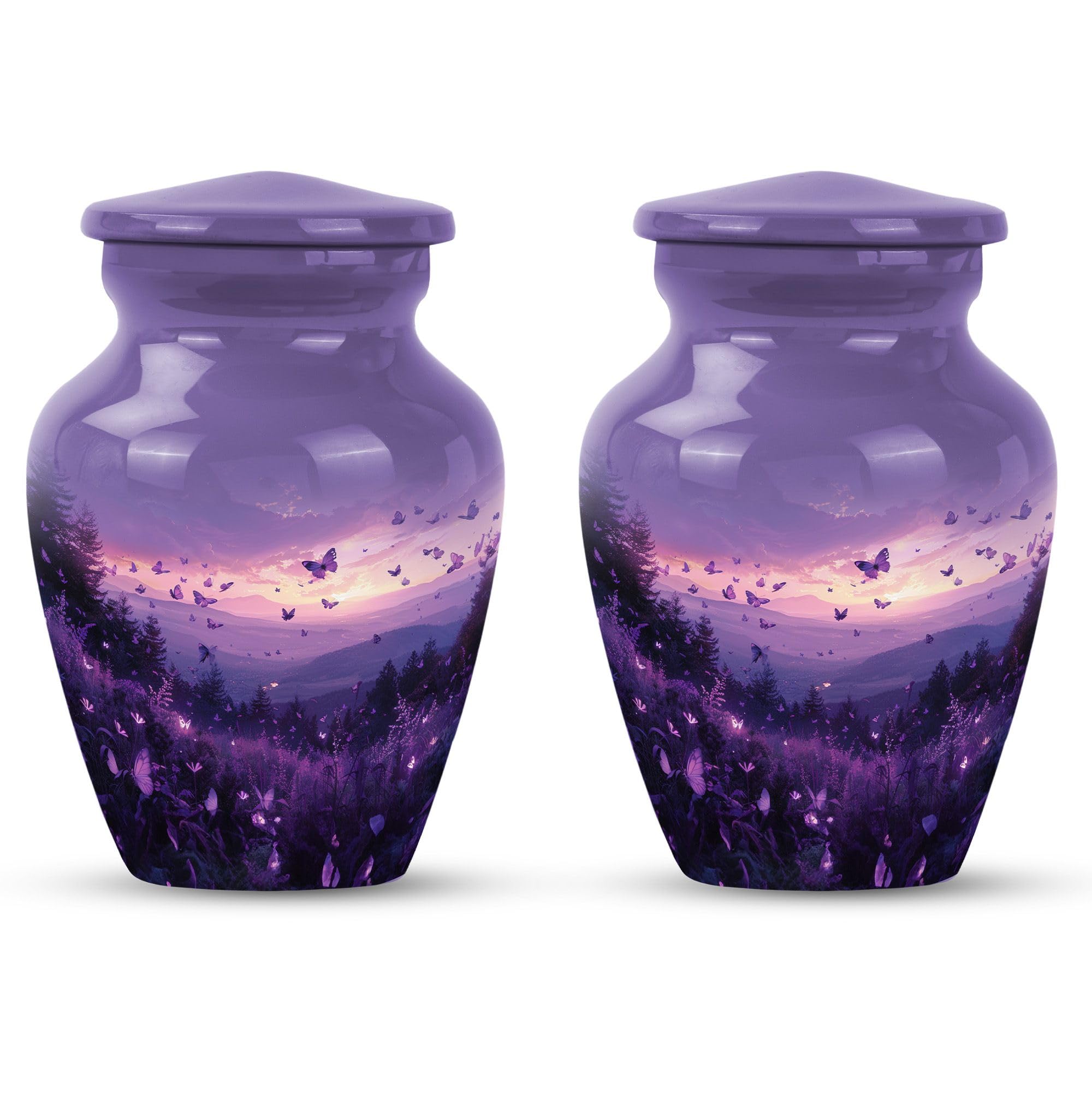 YATHABHISA Purple Meadow Urn for Ashes, Urn for Ashes Adult Male, Cremation Urn for Human Ashes, Unique Urn, Funeral Urn for Adult Ashes, Small Urn for Human Ashes Keepsake (Size - 3 Inch, 2 Pcs)
