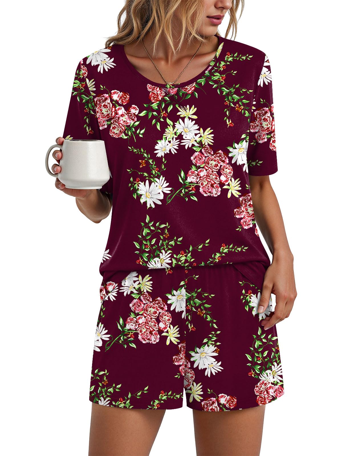 Findsweet Pajama Set for Women 2 Piece Lounge Set Soft Sleepwear Summer Casual Short Pjs Sets with Pockets M-3XL