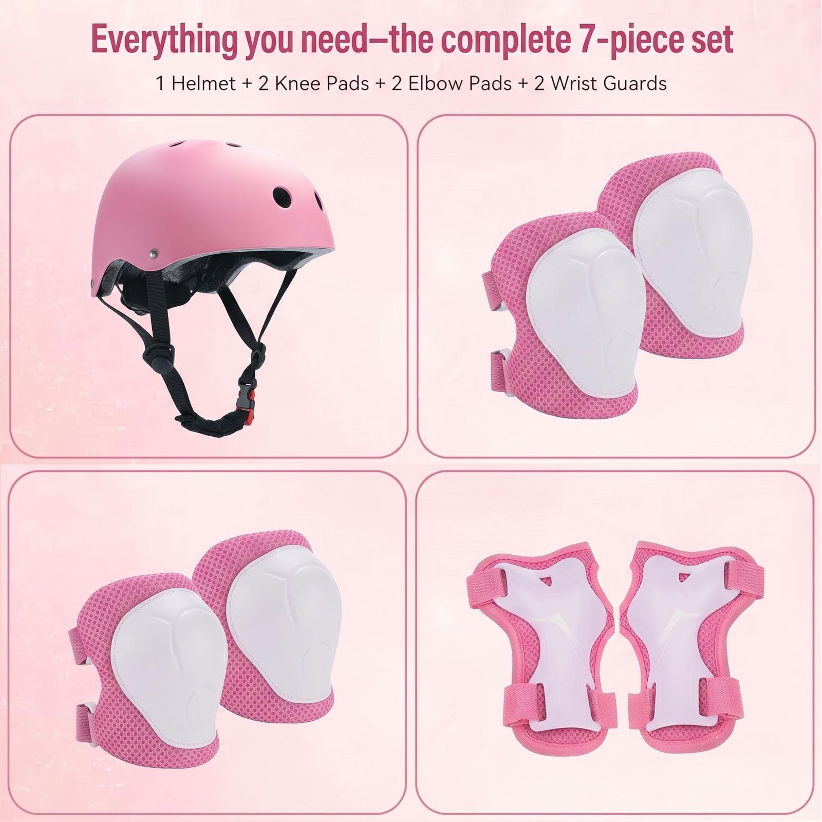Knieschoner Kinder mit Helm, 7er Set Schoner Inliner Kinder, Schonerset Kinder 3-12 Jahre, Verstellbare Knieschützer Protektoren Kinder Schutzausrüstung für Inliner Skateboard Fahrrad Roller