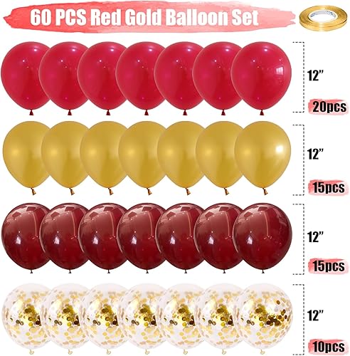 Miniatura 2 de Juego de globos rojos y dorados con confeti dorado, globos metálicos para bodas, despedidas de soltera, baby shower