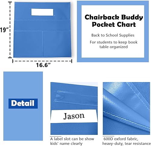 Miniatura 2 de Organizador colgante para silla de aula, bolsa de almacenamiento con bolsillo para asiento de estudiante, suministros escolares para niños, 10