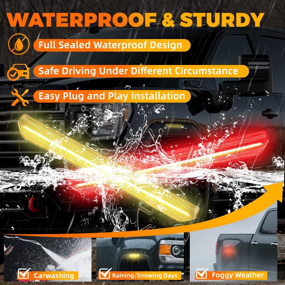LED Side Light, 84185031, 84806032, Compatible with GMC Sierra 2500HD/3500HD 2020-2024, Side Marker Light, Amber Red Side Light Clear Cover, 12V Front Rear Fender Marker Lamps, 4 PCS
