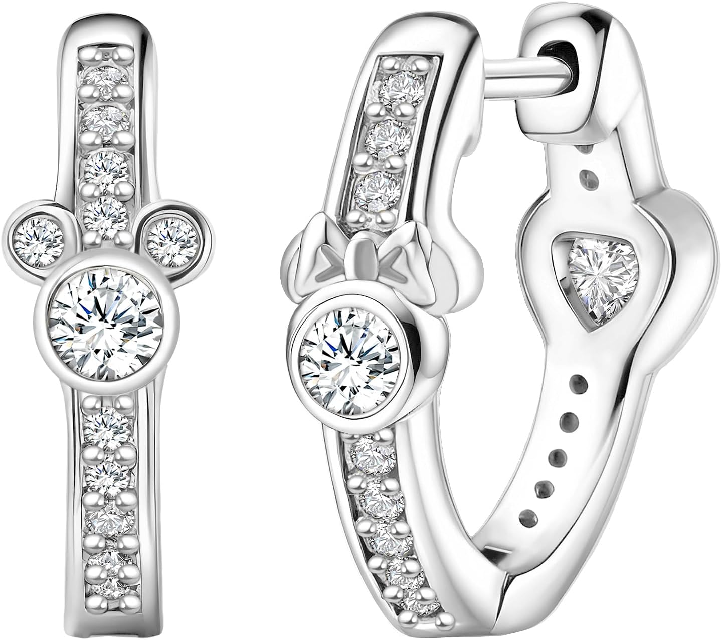 Mouse Earrings for Women Sterling Silver Moon Star Hoop Earrings Sparkling CZ Mouse Bow Hoop Earrings Animal Earrings Lucky Cute Princess Huggie Jewelry Gifts for Women Daughter Birthday