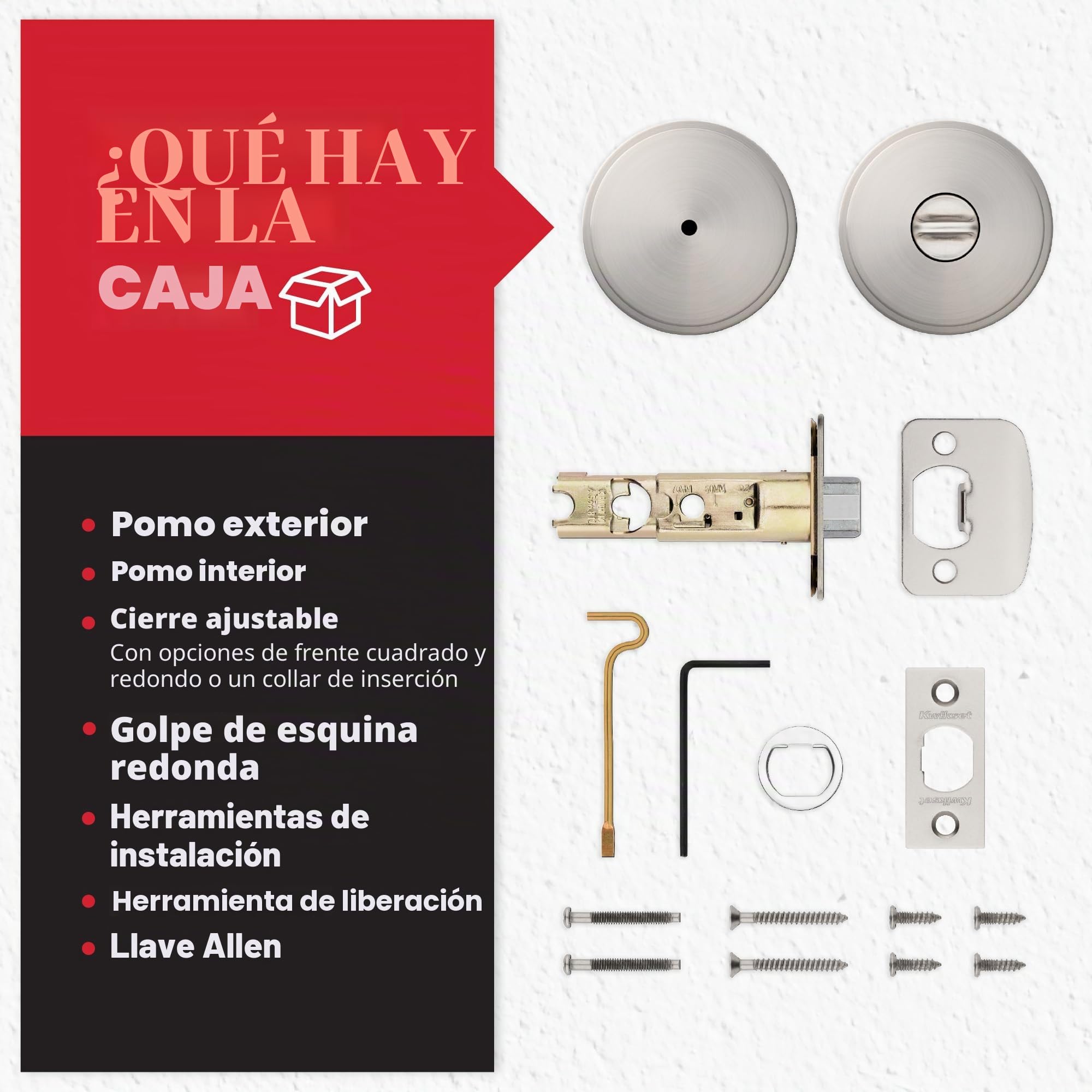 Kwikset 97300-933 Pismo - Pomo redondo para puerta de dormitorio o baño, níquel satinado