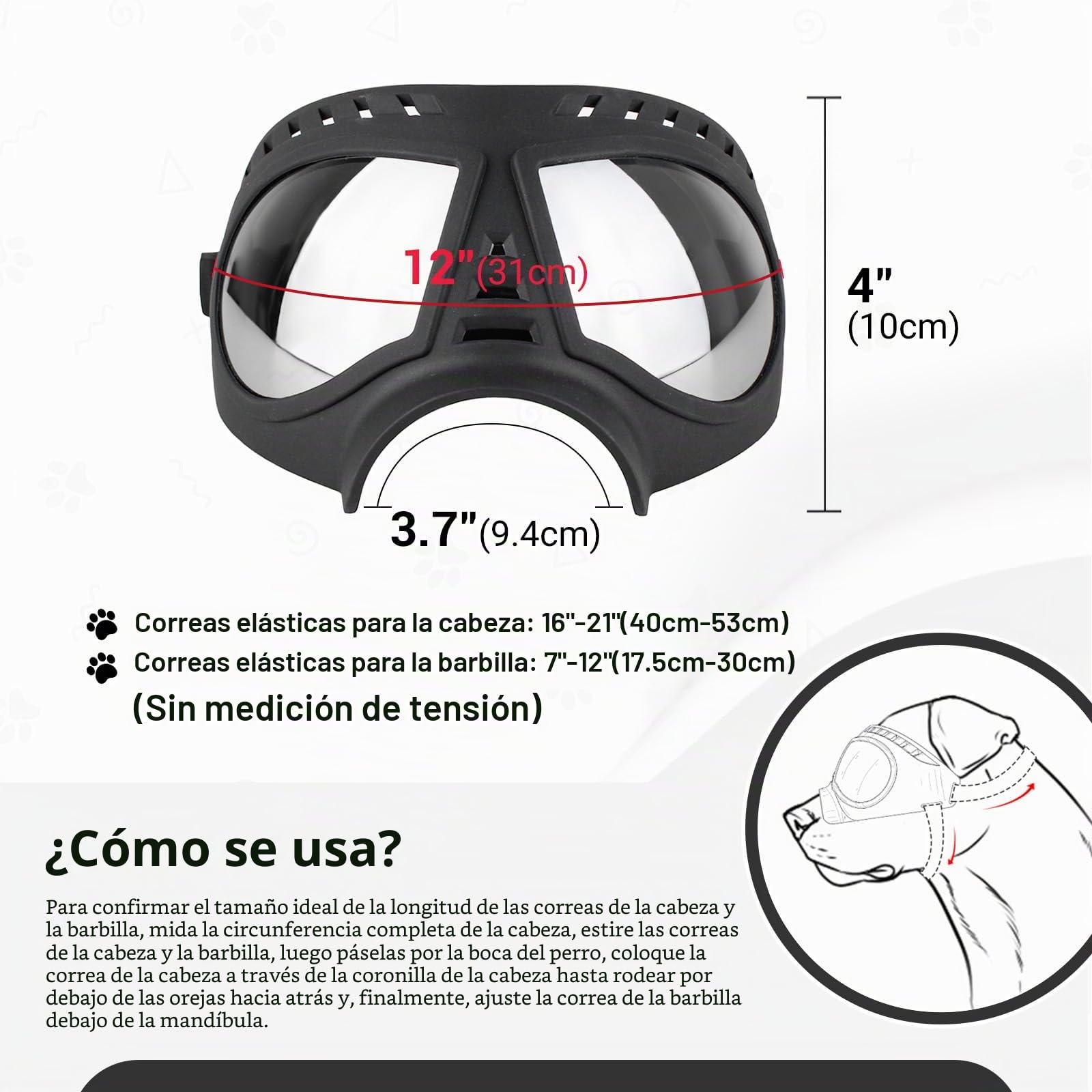 Namsan Gafas de Perro Gafas De Sol Para Perros De Mascotas Protección UV Gafas Impermeables Ajustables a Prueba de Viento para Perros Medianos / Grandes-Negro