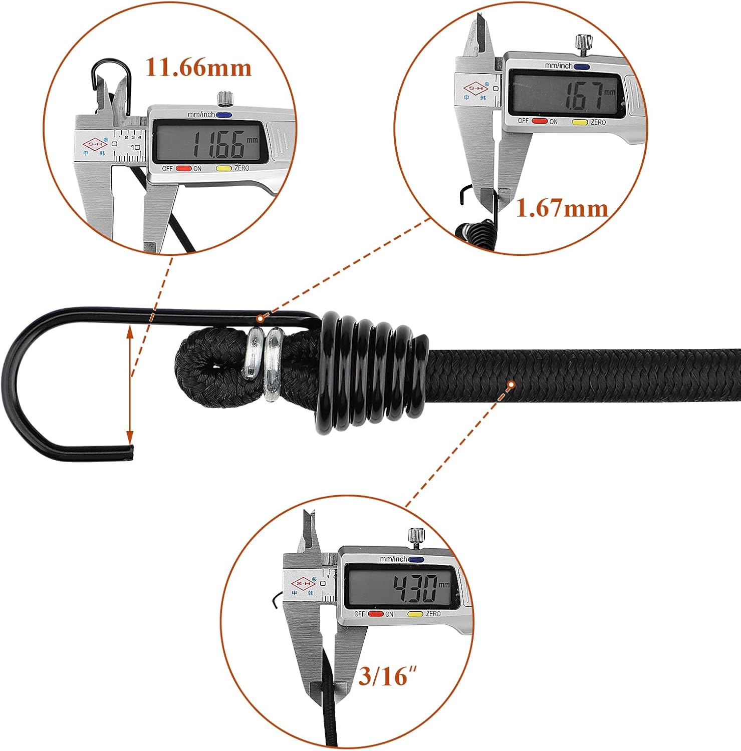 ZHOUBIN 9 inch Mini Short Black Bungee Cords with Hooks, 12 Pcs