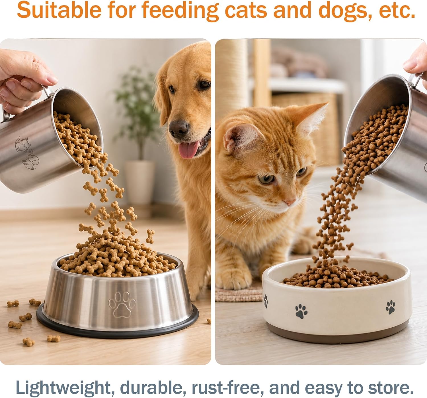 Dog Food Scoop 1.5 Cup with Handle & ML Scale, 304 Stainless Steel