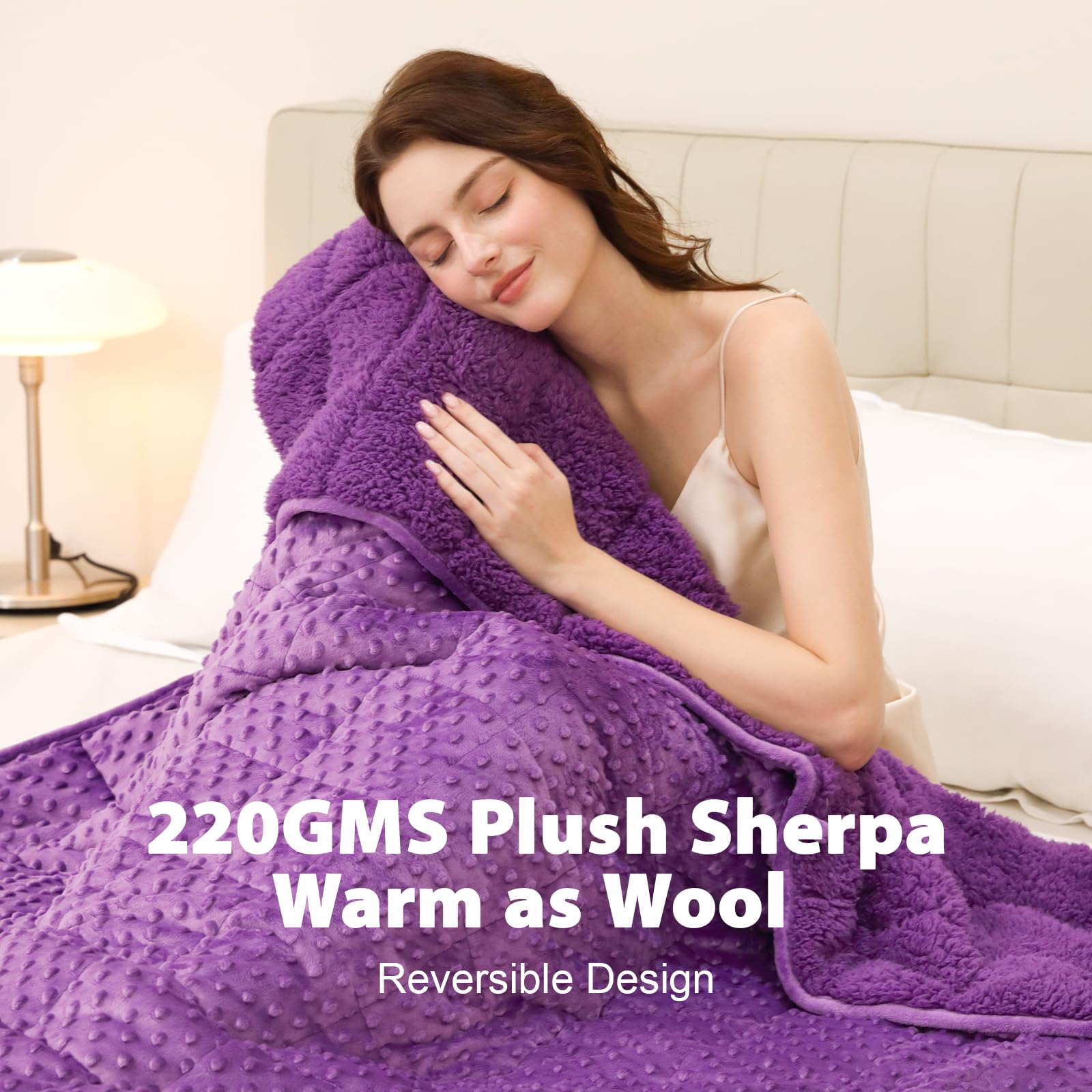 Coperta ponderata per adulti, per letto matrimoniale o matrimoniale, coperta pesante con pois in peluche per alleviare lo stress, per dormire profondamente, in morbido pile e caldo pile Sherpa,