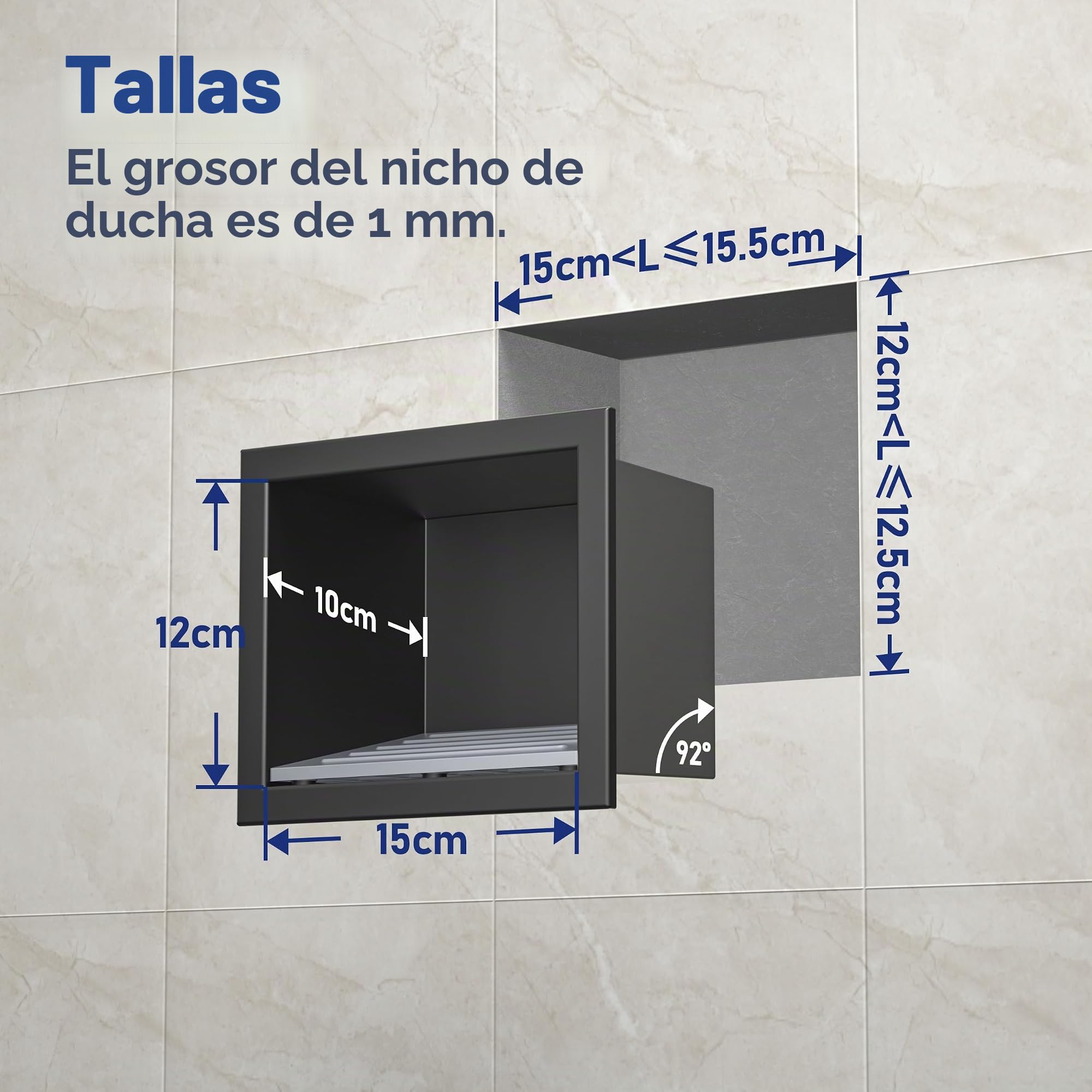 Ducha de acero inoxidable 304, color negro mate, 15 cm × 12 cm