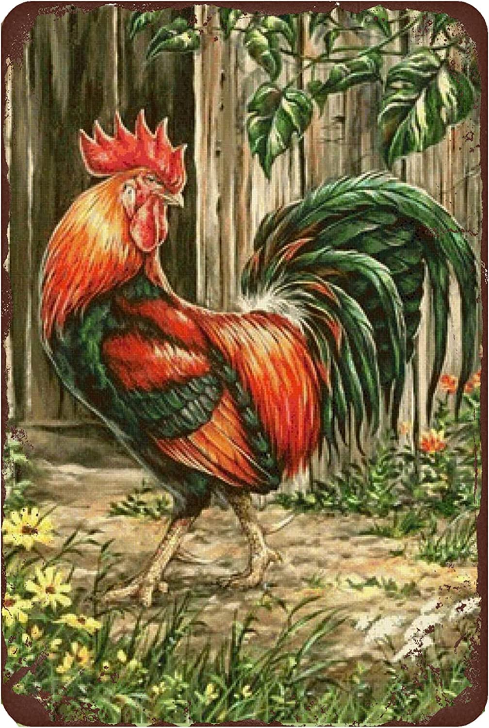 Vintage Metal Tin Sign Wall Decoration Funny Retro Rooster Art Perfect For Home Cafe Store Bar Farm Man Cave Wall Decoration Metal Tin Sign 12x16 Inch