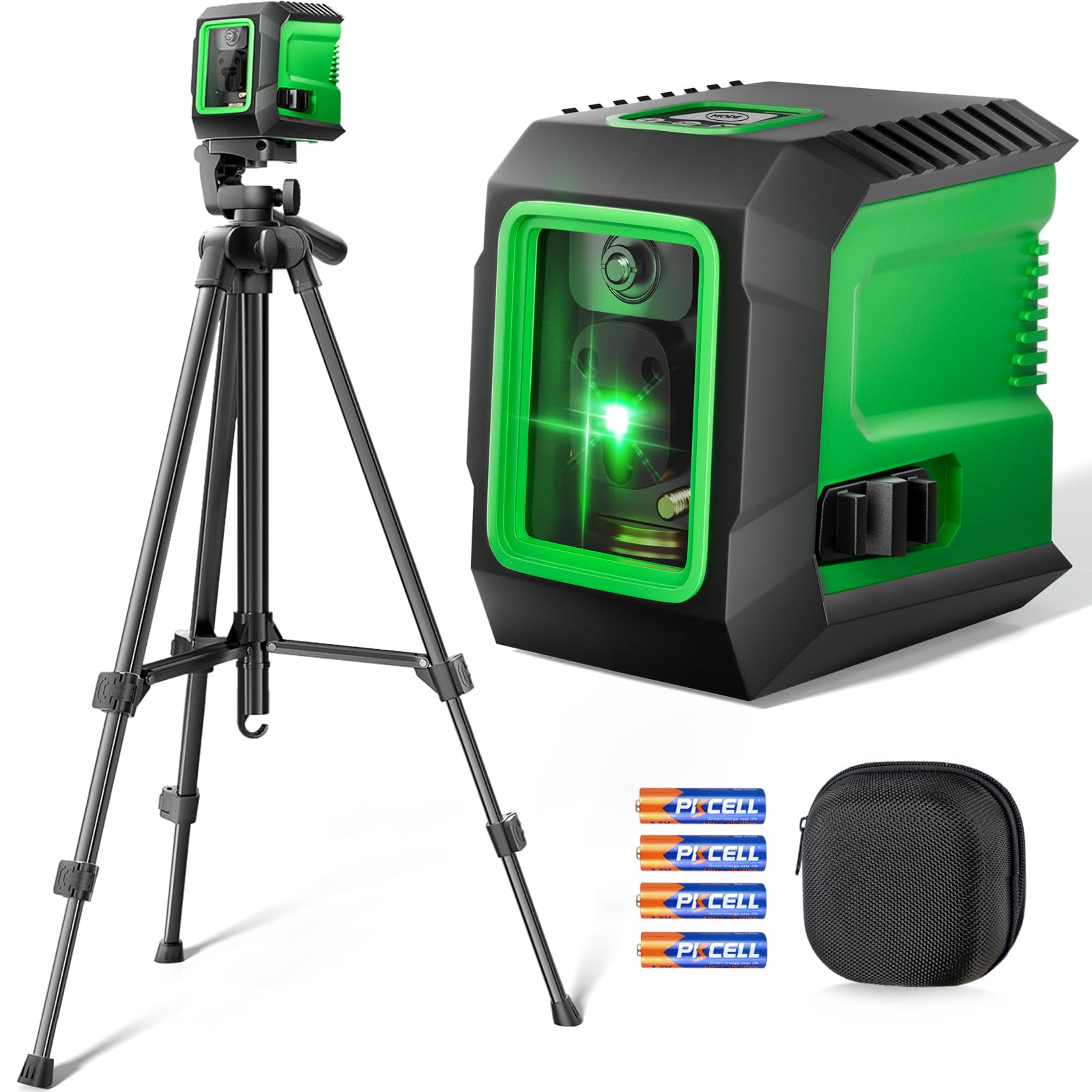 Laser Level with 50” Tripod, 360° Self Leveling Cross Line Laser Level, Green Beam Horizontal and Vertical Line leveler Tool for Hanging Pictures, Home Renovation with 4 AA Batteries &amp; Carry Pouch