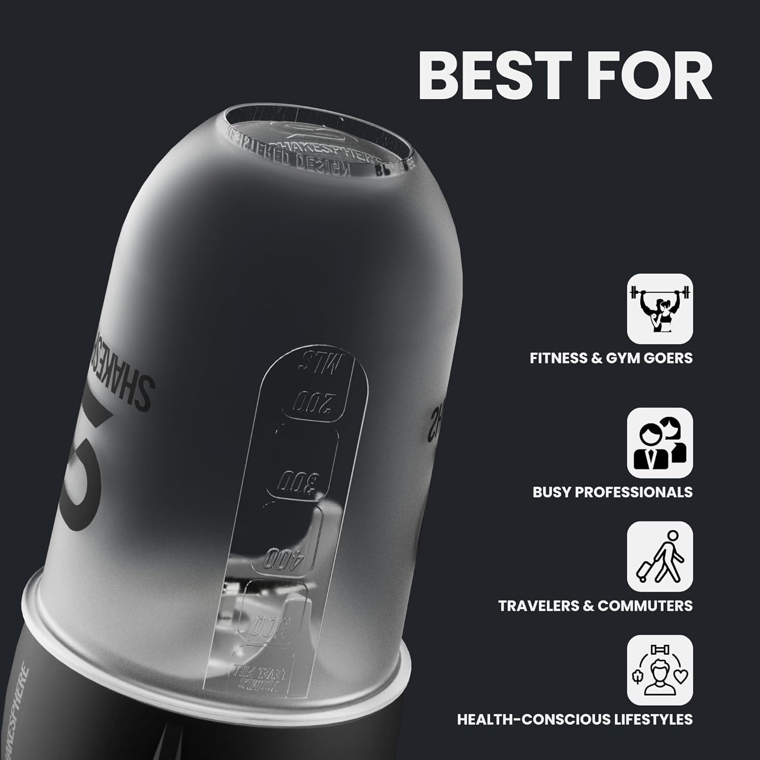 SHAKESPHERE Portable Blender for Shakes and Smoothies – 19oz Electric Personal Blender with Clear Tritan Cup, USB-C Rechargeable, Compact and Powerful for Travel, Gym, and Workout – Black