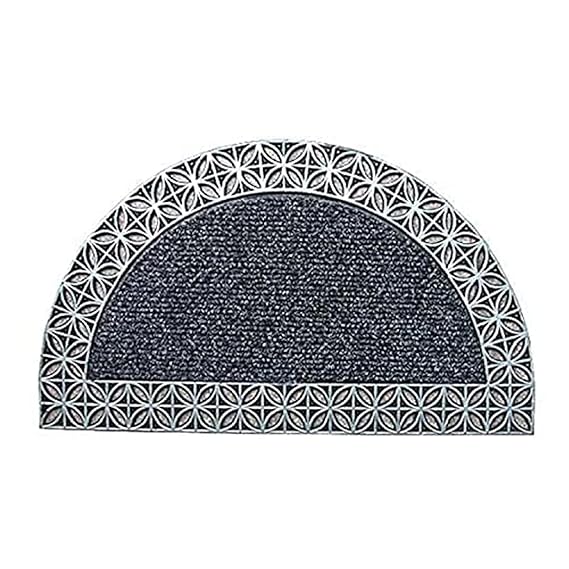 Onlymat Natural Polypropylene, Rubber Semicircular Doormat with Designer Border Long-Lasting, Heavy Duty, Anti-Slip PVC Backing, Large & Thick Entryway Rug Black & Grey (70cm x 40cm)