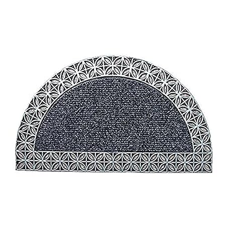 Onlymat Natural Polypropylene, Rubber Semicircular Doormat with Designer Border Long-Lasting, Heavy Duty, Anti-Slip PVC Backing, Large & Thick Entryway Rug Black & Grey (70cm x 40cm)