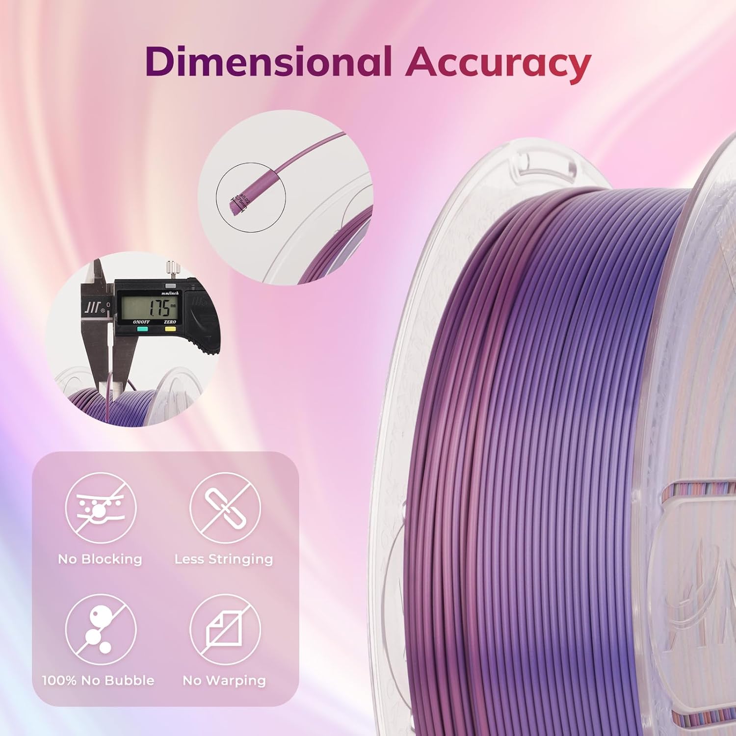 AMOLEN 3D Printer Filament, Silk PLA Filament 1.75mm, Shiny Cosmic Rainbow PLA, Gradient Colors Change Fast Printing PLA for Most FDM 3D Printer, 3D Printing Filament, 1kg - Image 4