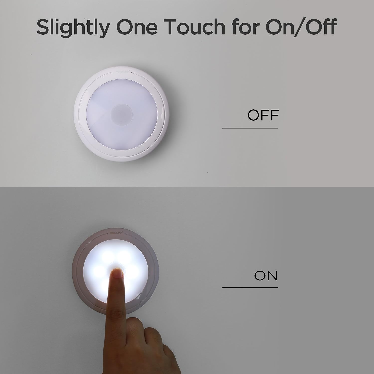 6-Pack Push on Lights| Tap Lights Battery Operated| Led Lights for Closet| Stick up Lights| Touch Lights for Entrance, Hallway, Basement, Bathroom, Cabinet, Closet(Batteries Not Included)