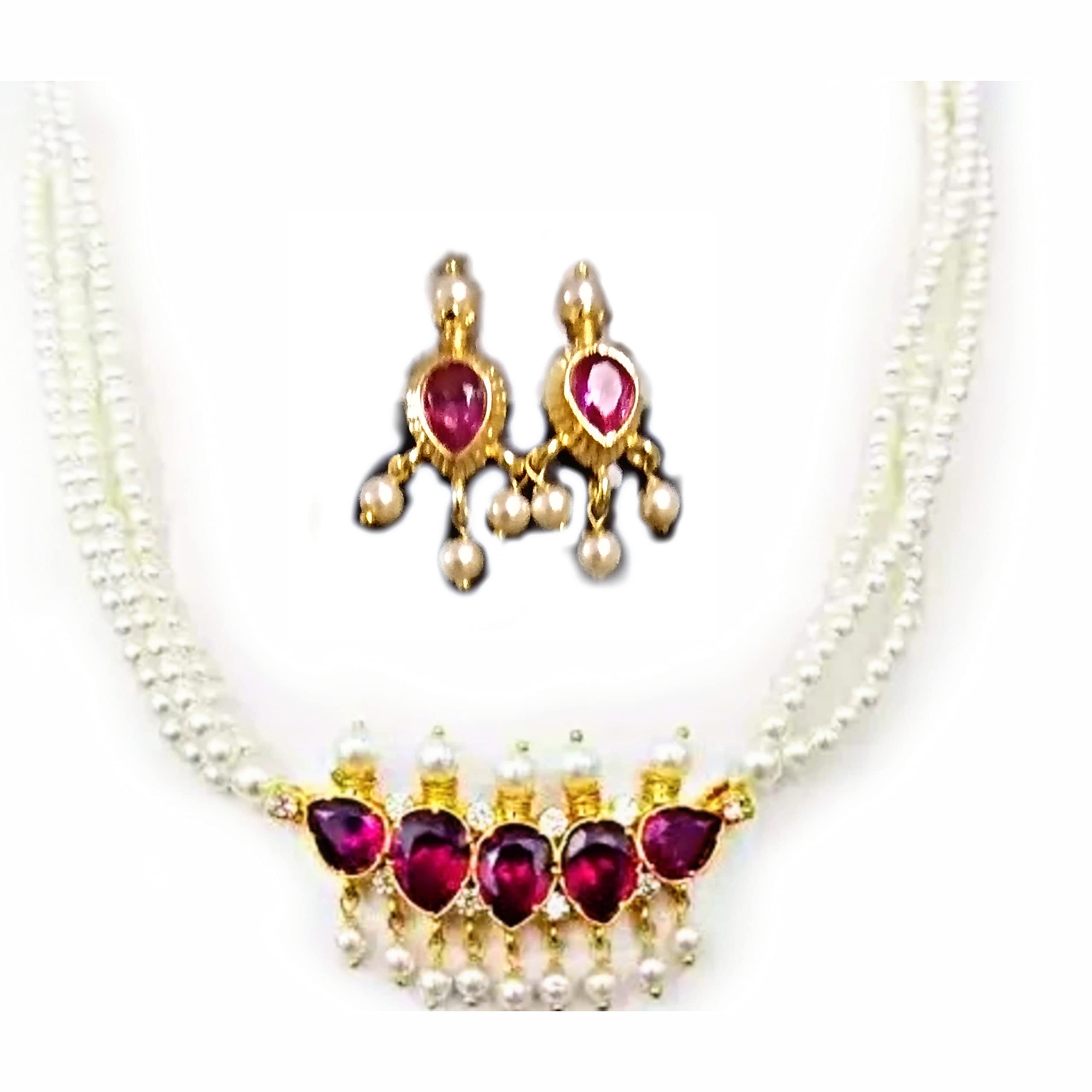 SWAMI- Pearl tanmani,puneri moti traditional tanmani haar with moti 3 layer long mala with earrings for women and girls (18 inches) (B0BNVPNMHF) Amazon Price History, Amazon Price Tracker