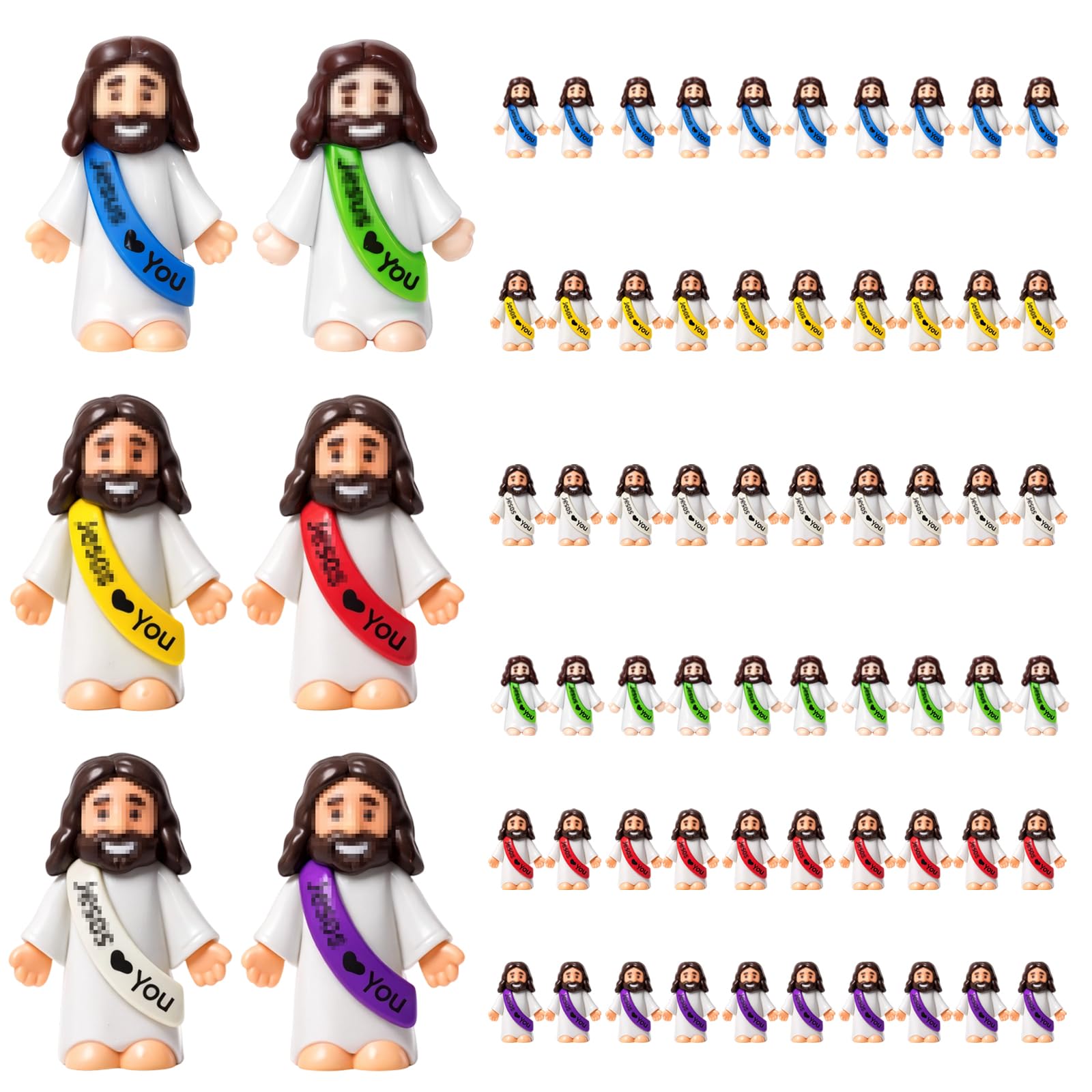 YcsRnn Mini Jesus Figures, Jesus Statue Gifts Set of 60, Multi-Coloured Miniature Figurines, Religious Decorative Pieces, Dimensions 3.4 Cm by 2.8 Cm by 1.5 Cm
