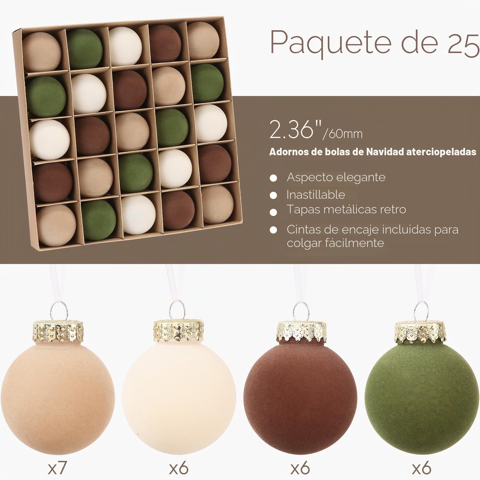 Sea Team - Juego de 25 adornos de bolas de Navidad con terciopelo para árbol de Navidad, adornos colgantes decorativos, decoraciones de plástico irrompibles para árbol de Navidad, corona, guirnalda