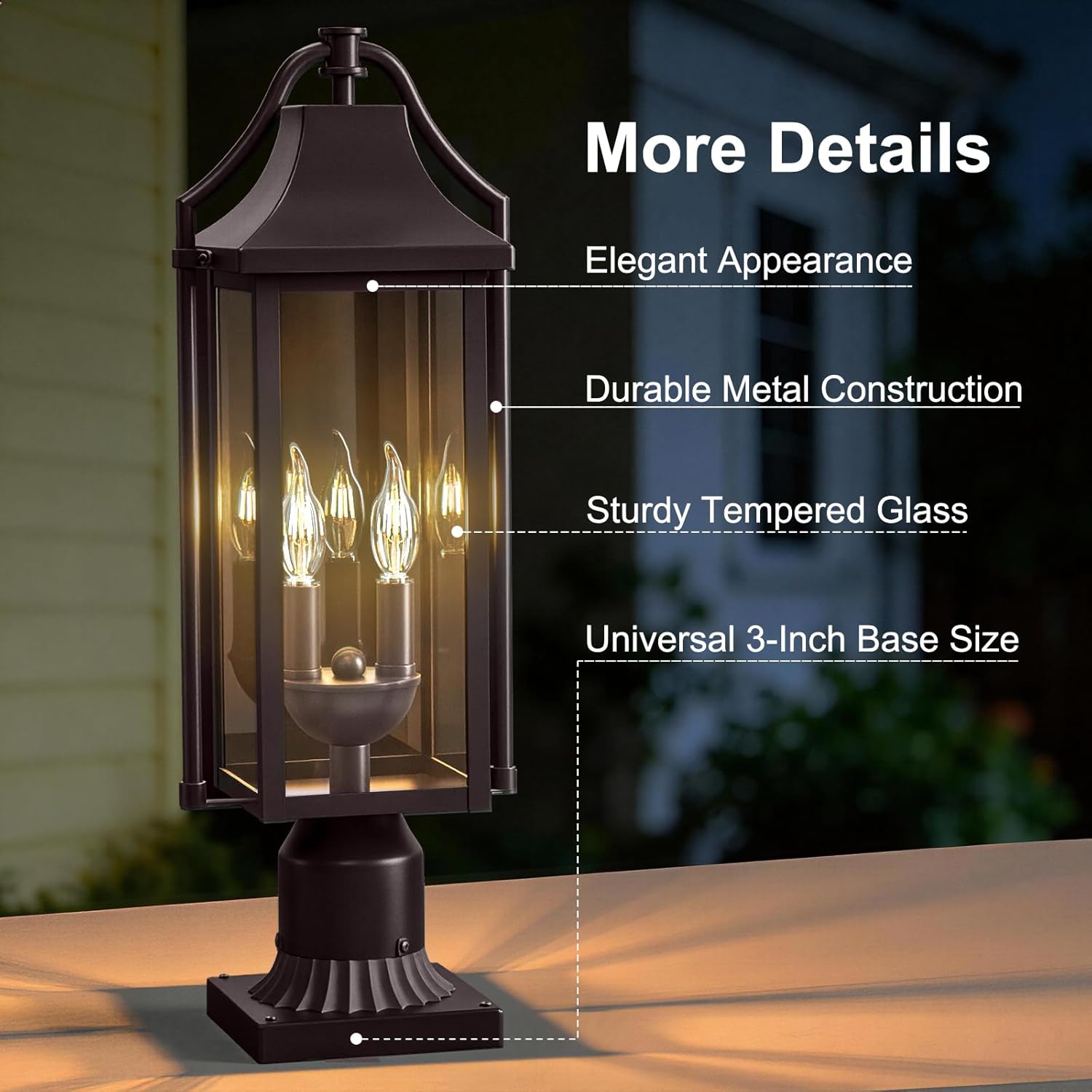 Large Waterproof Outdoor Post Lights, 23 Inch Overall Height Lamp Post Fixture with Pier Mount Base, Modern Exterior Pillar Lantern with 2 E12 Sockets, Pole Lights for Garden Pathway, Bronze, 1 Pack