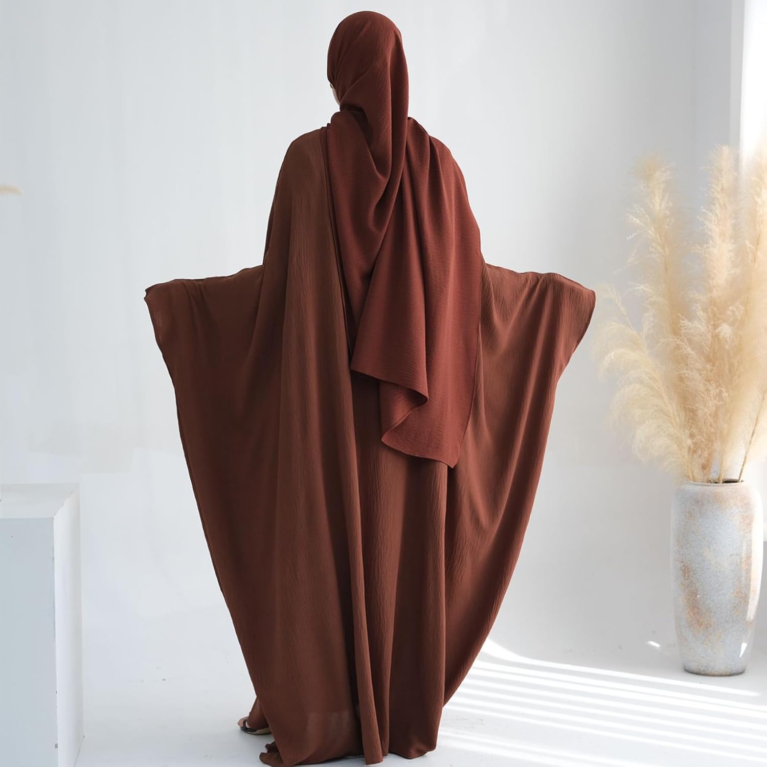 Women Muslim Abaya Dress 1Piece Bat Sleeve Islamic Maxi Robe Fashion Jilbab for Women Eid Kaftan Muslim Robe - Image 5