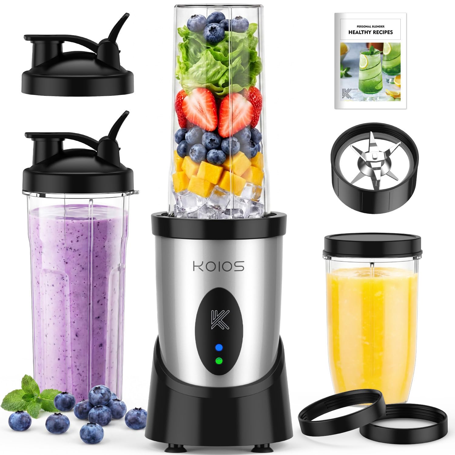 Ninja Nutri-Plus Personal Blender, 900PW, (3) 20oz Cups, Silver, BN301