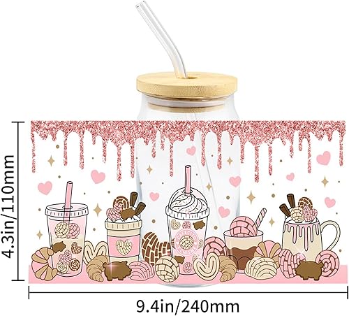 Miniatura 5 de Adhesivos de transferencia de vasos UV DTF para vidrio, 10 tazas de hojas de transferencia para manualidades, transferencia UV DTF impermeable para