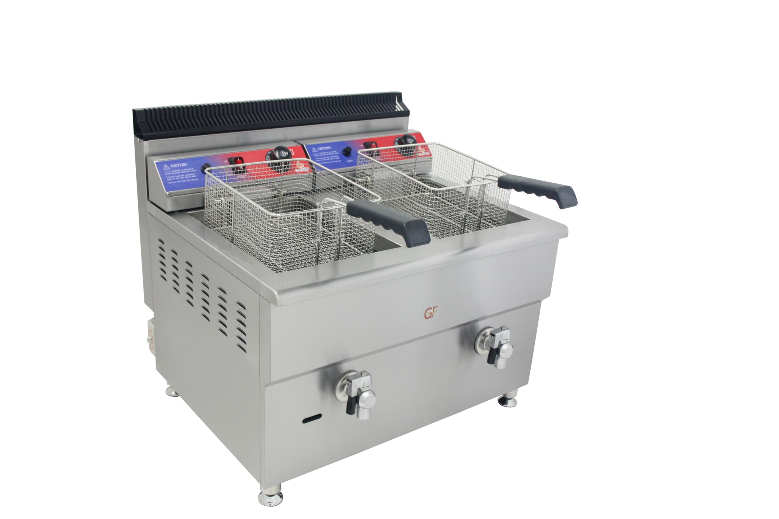 Friggitrice a gas professionale con rubinetto 17 l o 2 x 17 l, acciaio inox, termostato EGO, accensione elettronica, zona fredda, ospitalità, bar, ristoranti (17+17 L)